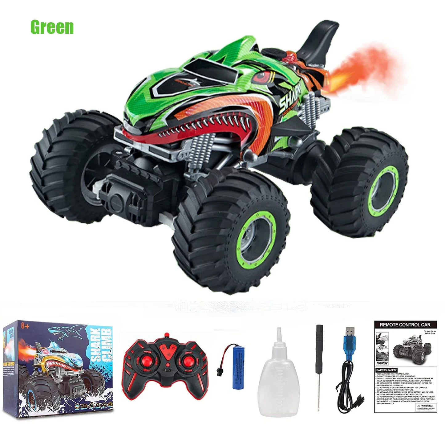 2.4GHz Remote Control Cars Monster Shark RC Car Electric Trucks Stunt Vehicle Sound Light Spray Toys for Boys Kids Children Gift