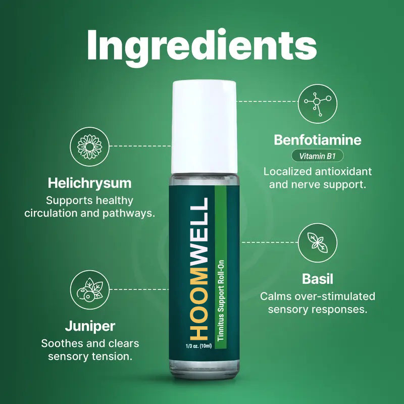 HOOMWELL Sensory Support Roll-On 🌿 Calm Ear Noise & Promote Peace – With Benfotiamine & Essential Oils ✨