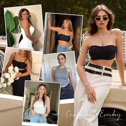 💞Womens Strapless Bras Push Up Bandeau Bra Non Slip Wireless Supportive Padded Bras