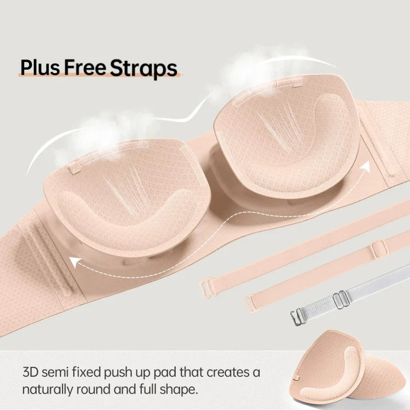 💞Womens Strapless Bras Push Up Bandeau Bra Non Slip Wireless Supportive Padded Bras