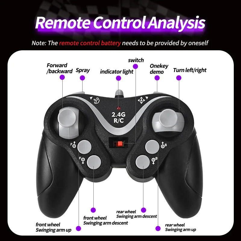 Children's charging remote control car toy boy induction climbing car eight-wheel spray swing arm stunt deformation car