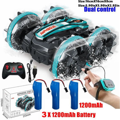 Amphibious RC Car Remote Control Stunt Car Vehicle Double-sided Flip Radio 4WD Drift Off Road Outdoor Toys for Boy Children Gift