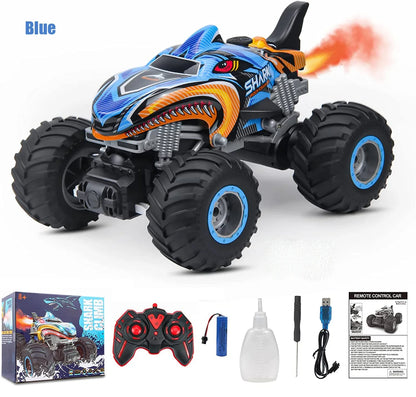 2.4GHz Remote Control Cars Monster Shark RC Car Electric Trucks Stunt Vehicle Sound Light Spray Toys for Boys Kids Children Gift