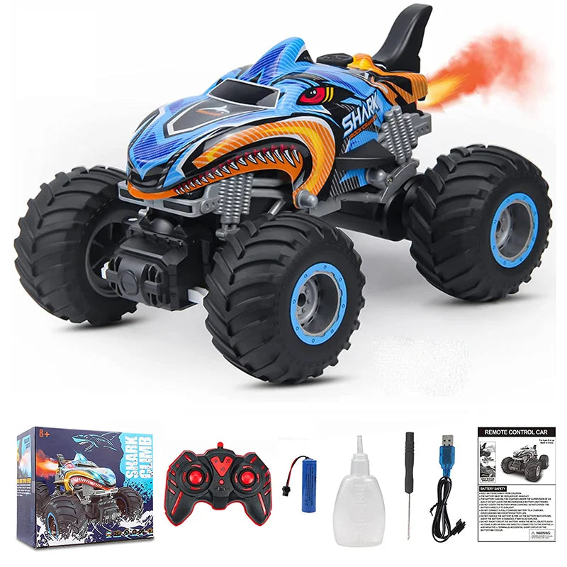 2.4GHz Remote Control Cars Monster Shark RC Car Electric Trucks Stunt Vehicle Sound Light Spray Toys for Boys Kids Children Gift